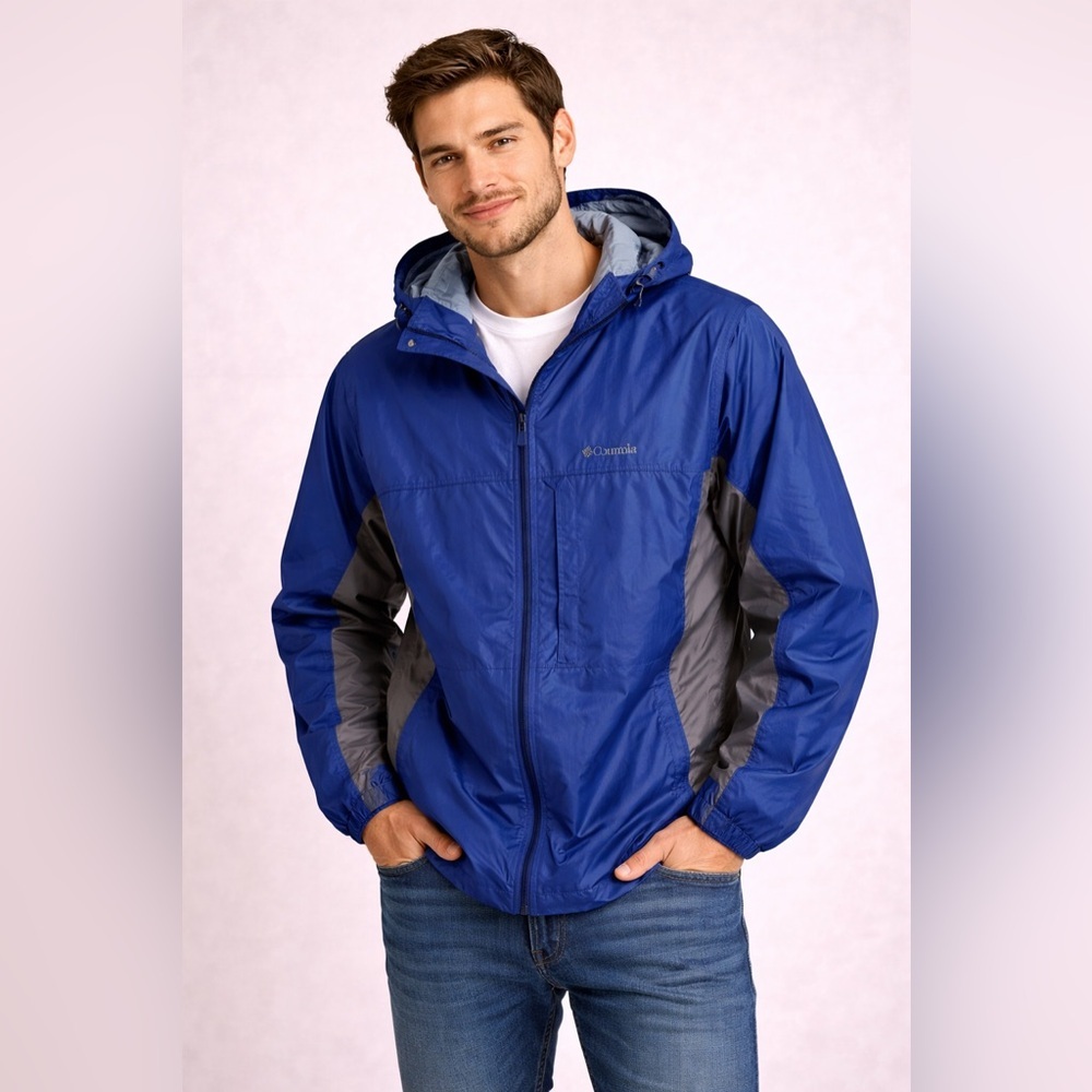 Columbia Men's XXL Blue Waterproof Hooded Jacket
Windbreaker Lightweight outdoor